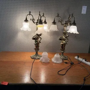 Vintage Brass Art Nouveau Style Table Lamps