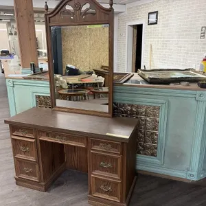 Vintage 1980s Oak Veneer Vanity Desk (Mirror Not