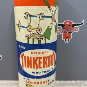 Vintage Tinkertoys Container w/Contents.