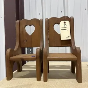 2 - Wooden Heart Doll Chairs 14"H x 7"W