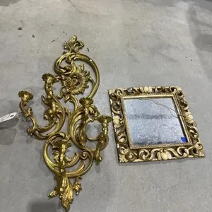 Gold Framed Wall Mirror 14"x14" & Candelabra