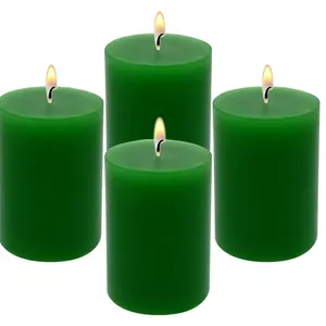 2x3 Inch Green Pillar Candles Small 24 Hours Unscented Dripless Candles 4 Pack
