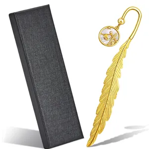 Feather Metal Bookmark with Libra Zodiac Charm in Gift Box New