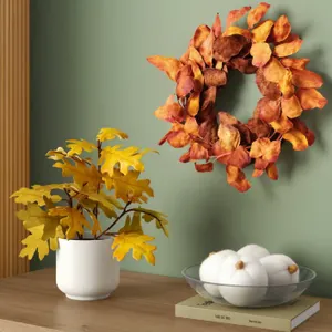 Room Essentials Orange Leaf Fall Mini Wreath New