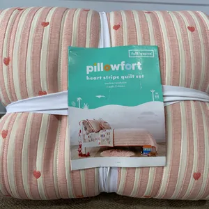 **NEW** Pillowfort Full/Queen Patisserie Heart Striped Kids' Quilt Set