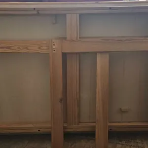 Long Oak Table with Extensions, Attachable Legs and Six Chairs
