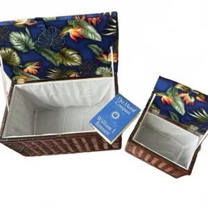 Wicker Storage Baskets with Floral Cushioned Lids
