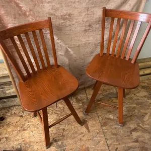 Wooden Swivel Bar Stools With Slat Backs