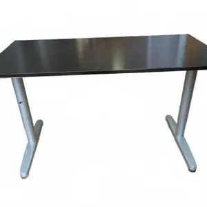 Rectangular Black Office Desk with Silver Metal Legs