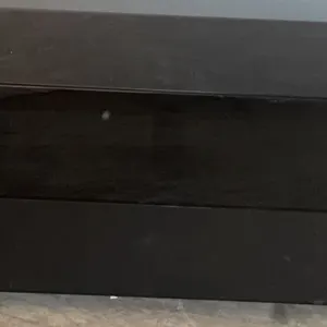 Black Media Console with Flip-Down Door and Storage Drawer