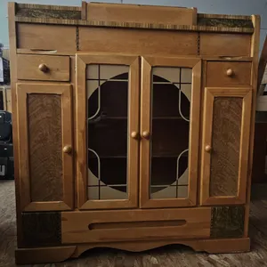1920s/1930s Art Deco Cabinet with Glass Doors, 46x16x48 Inches