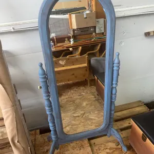 Blue Painted Wooden Cheval Mirror with Turned Posts