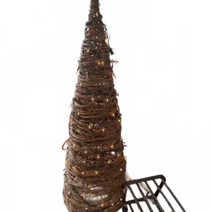Bundle: Wicker Tree With Lights, Woven Magazine Rack, Metal Rack