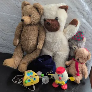 Vintage Toys Including Bears and Pull Toys with Bag of Marbles