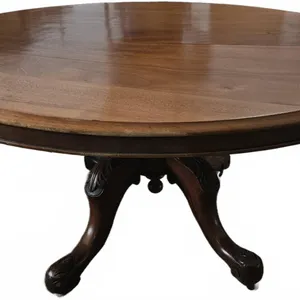 Wooden Round Table with Carved Pedestal Base, 34" x 46" Top