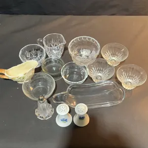 Glass Bowls, Creamer, Salt & Pepper Shakers