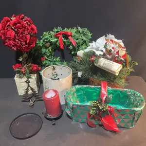 Holiday Decor Lot with Arrangements, Candle Holders, and Basket