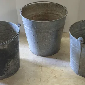3 vintage tin pails