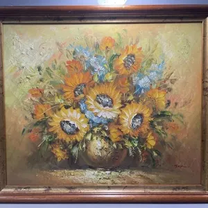 OIL ON CANVAS 'SUNFLOWERS' SIGNED BOTTOM RIGHT