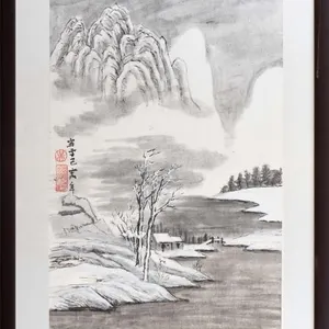 CHINESE SCHOOL WINTER LANDSCAPE INK PAINTING 1959