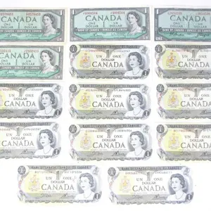 14 1954 & 1973 CANADIAN $1 PAPER BANK NOTES