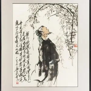 SCHOLAR AND PLUM BLOSSOMS CHINESE PAINTING