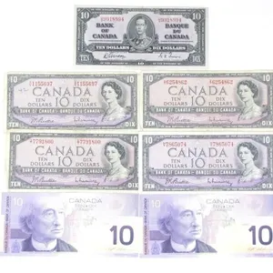 7 1937, 1954, 2001 CANADIAN $10 PAPER BANK NOTES
