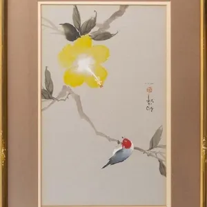 W. LO (HUAN DI) BIRD AND HIBISCUS PAINTING