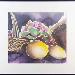 STILL LIFE WITH FRUIT AND FLOWERS WATERCOLOR