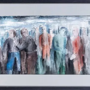 BRONKA MICHALOWSKA THE CROWD WATERCOLOR 1965