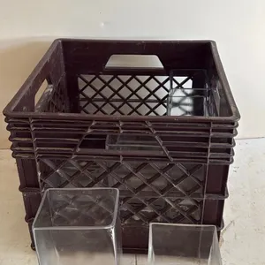 Set of Square Clear Glass Vases with Crate
