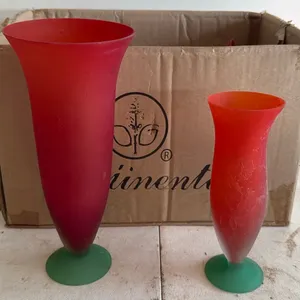 Set of Red and Green Glass Vases