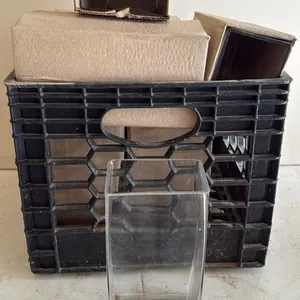 Assorted Boxed Cardboard Tubes and Glass Vase