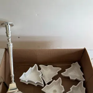 Silver Candlestick and Ceramic Dish Set