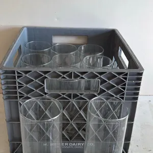 Set of Clear Glass Tumblers in Dairy Crate