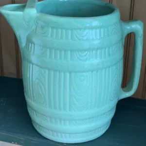 Mid century McCoy 8” barrel pitcher in aqua