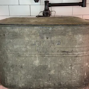 Antique galvanized metal tub