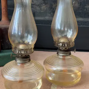 Matching pair of vintage oil lamps 10” tall