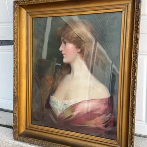 Large Antique frame with vintage print 30”x26”
