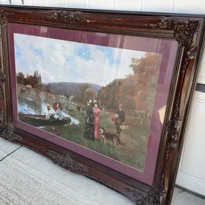Large Vintage Ornate Wood Frame and print 41x30”