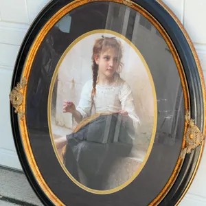 Large Oval Antique frame and vintage print 32x27”