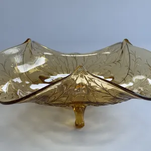 1930s Fenton Art Glass "Wisteria" amber glass three-toed bow