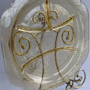 1930s Federal Glass "Madrid" amber depression glass divided plate