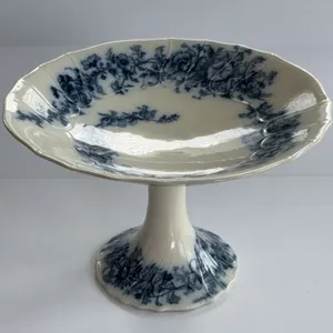 1800s Flow Blue B W& co Fruit dish footed stand