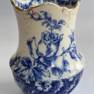 1800s Flow Blue vase Ashburton pattern by Keeling & co