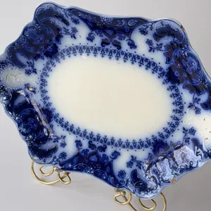 Antique Johnson Brothers "Florida" pattern Flow Blue oval serving platter 16.5”