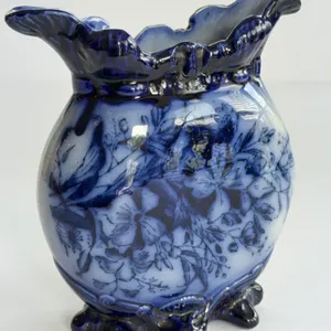 Antique Victorian Flow Blue ceramic flower vase 7”
