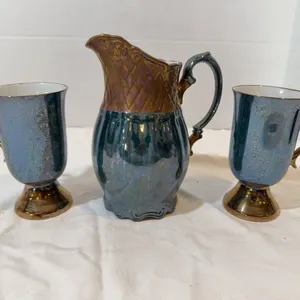 Signed Porcelain Pitcher & Cups