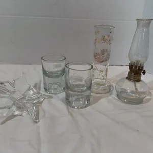 Glass Vases, Candleholders, Oil Lamp