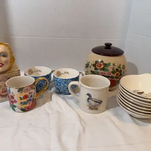 Vintage Mugs, Cookie Jar, Bowls